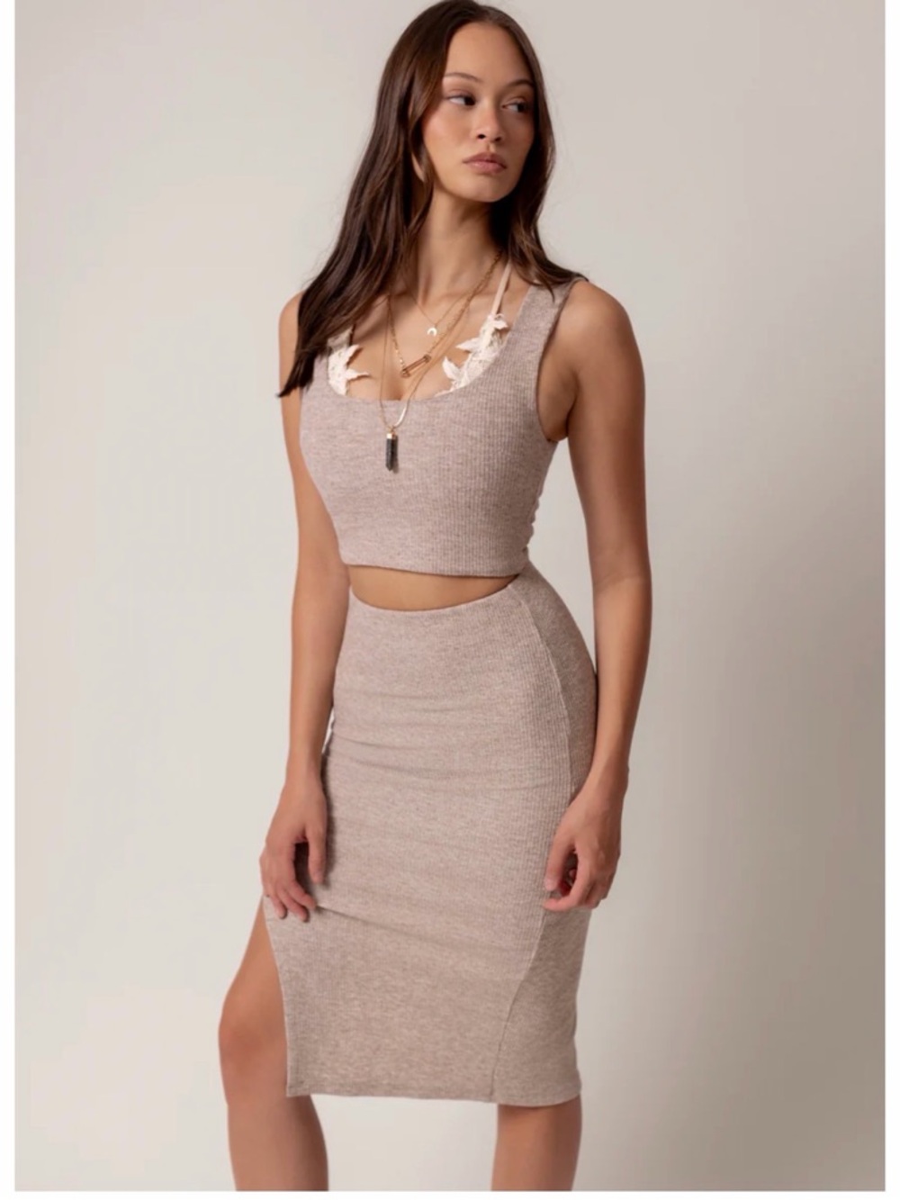 PELAGIA SET IN HEATHER OAT - skirt and crop top set